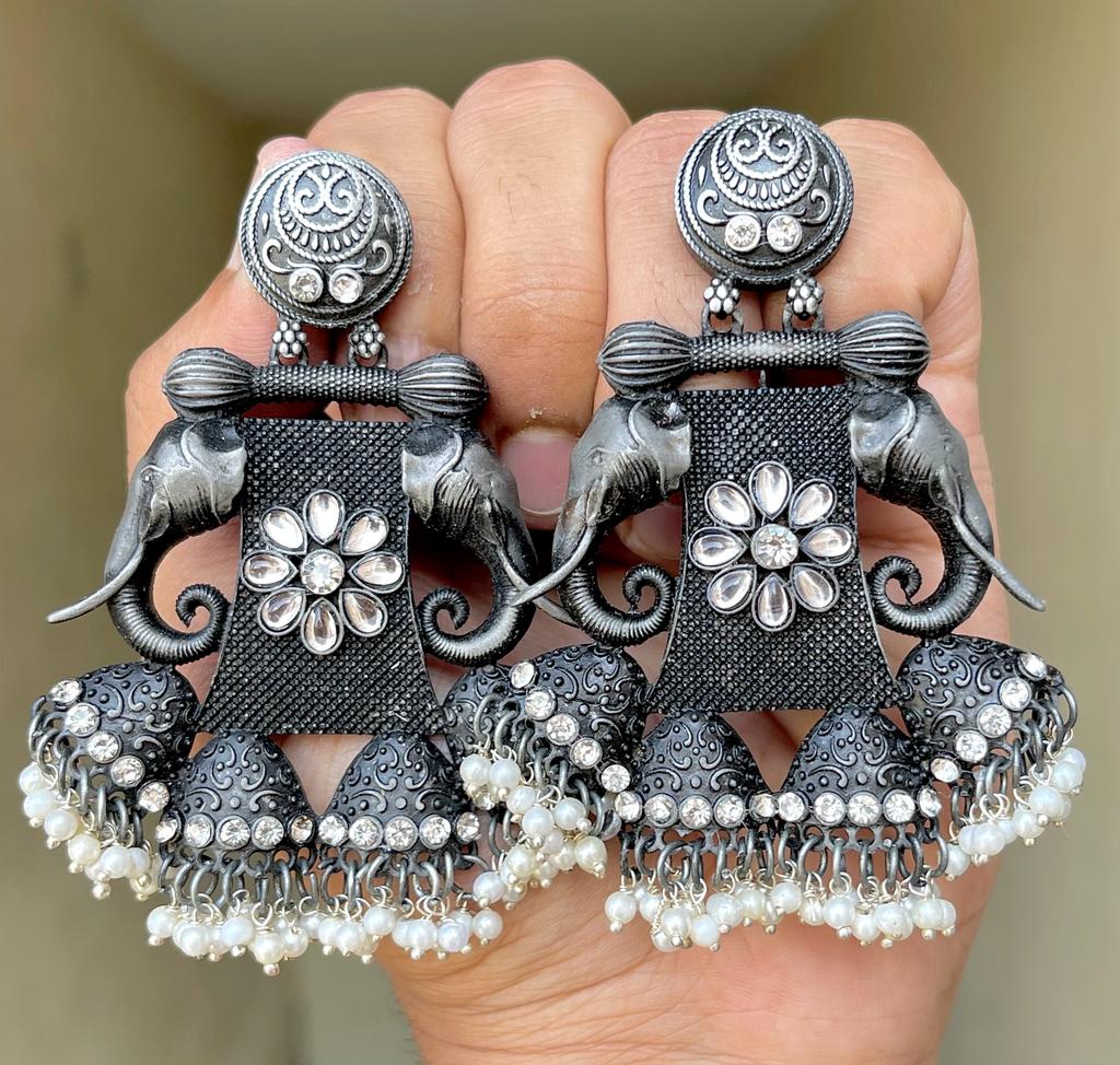 Beautiful Premium Quality Oxodized Elephant Earring….